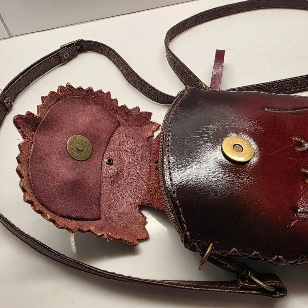 Genuine Leather  Colorful Owl Cross-body Wallet/Purse